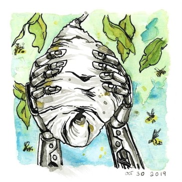 Inktober Cyborgs No. 30 - Catch