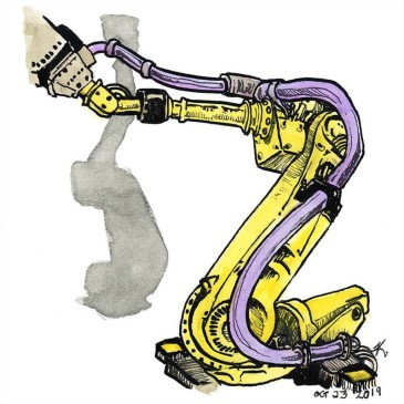 Inktober Cyborgs No. 023 - Ancient (Robotic Arm)