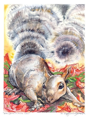 2023-Brown-Squirrel-in-Autumn-Leaves-9x12-sml