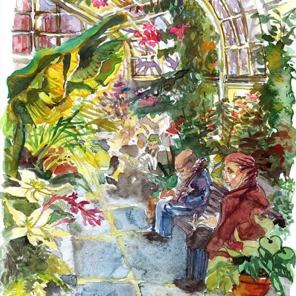 Westmount Library Greenhouse in Montreal watercolor painting