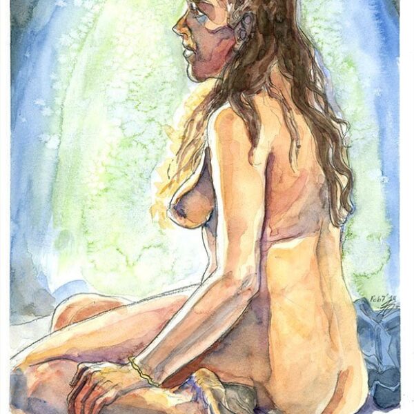 female sitting nude figure drawing watercolor
