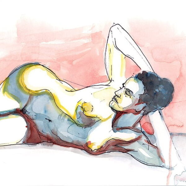 reclining female nude figure drawing watercolor