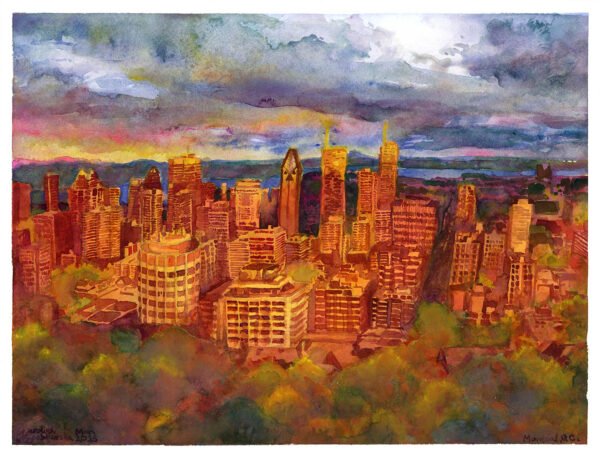 montreal from mont royal watercolor painting