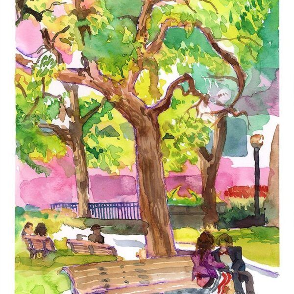 dorchester park montreal watercolor painting