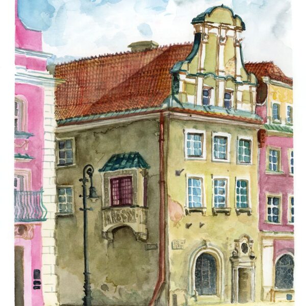 Poznań town square watercolor painting