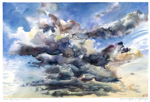 clouds in sky sunset verdun watercolor painting
