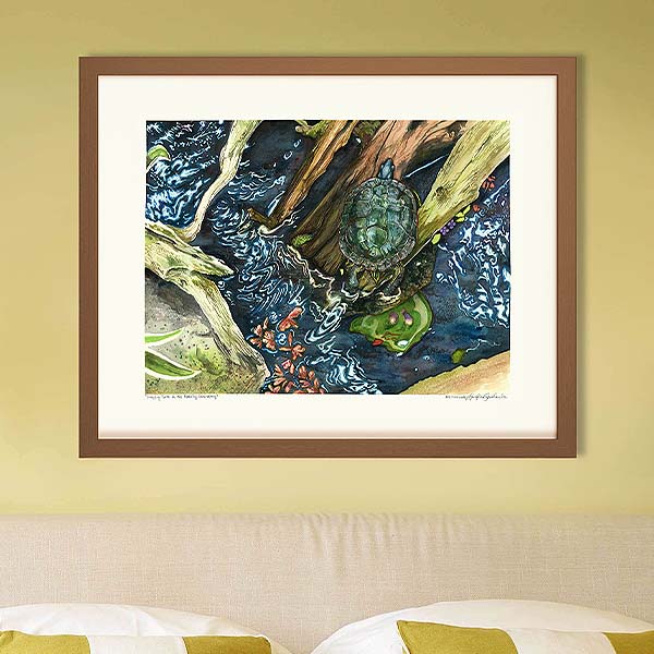 Turtle Art Prints - Extra Large Wall Art of Turtle Watercolor Painting / Animal Nursery Decor / Calm Blue Hygge Decor by Karolina Szablewska