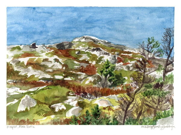 rock at prospect nova scotia watercolor painting