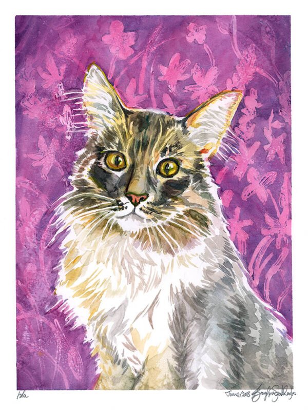 isla watercolor pet portrait cat portrait