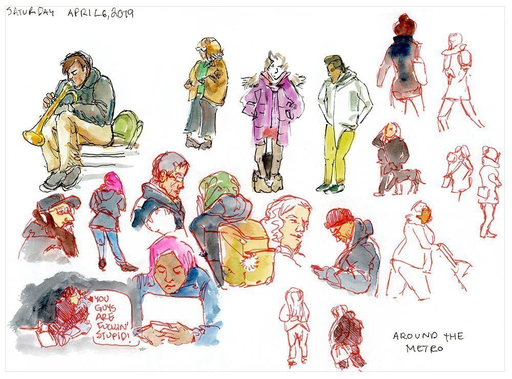 one week 100 people art challenge day 1 sketching people