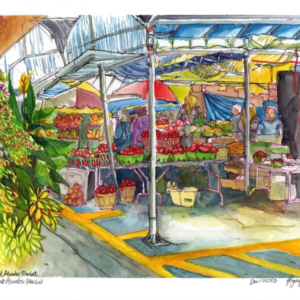 Tomato Stands at Atwater Market watercolor painting