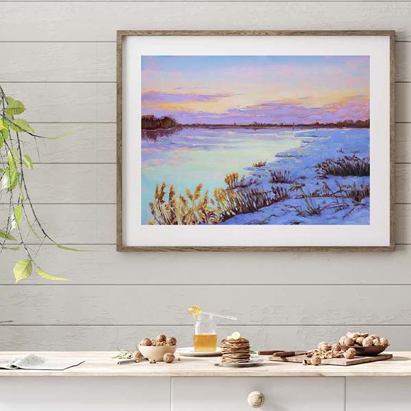 Art Prints - Winter Landscape Painting - Canadian Landscape of a Winter Sunset in Montreal by Karolina Szablewska