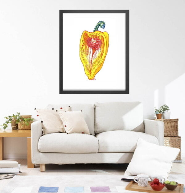 Yellow Pepper Art Prints - Kitchen Extra Large Wall Art / Food Art / Inktober Ink Drawing of a Pepper / Vegetable Print / Farmhouse Decor by Karolina Szablewska