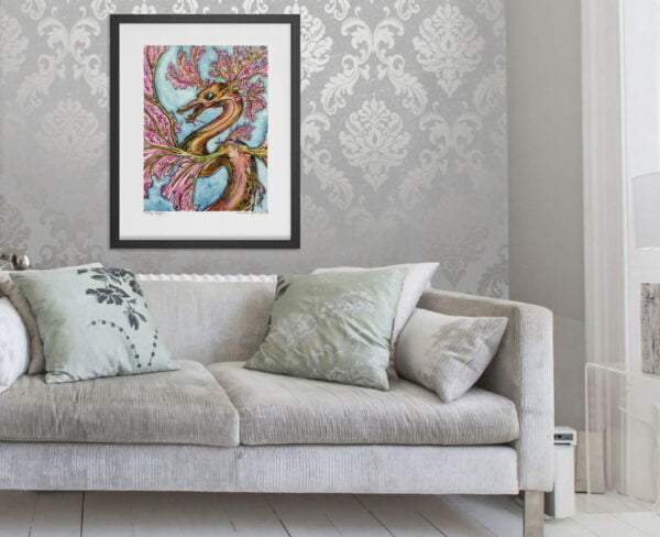 Pink Dragon Art Prints - Extra Large Wall Art of Watercolor Dragon Painting / Fantasy Decor Art / Dragon Decor by Karolina Szablewska