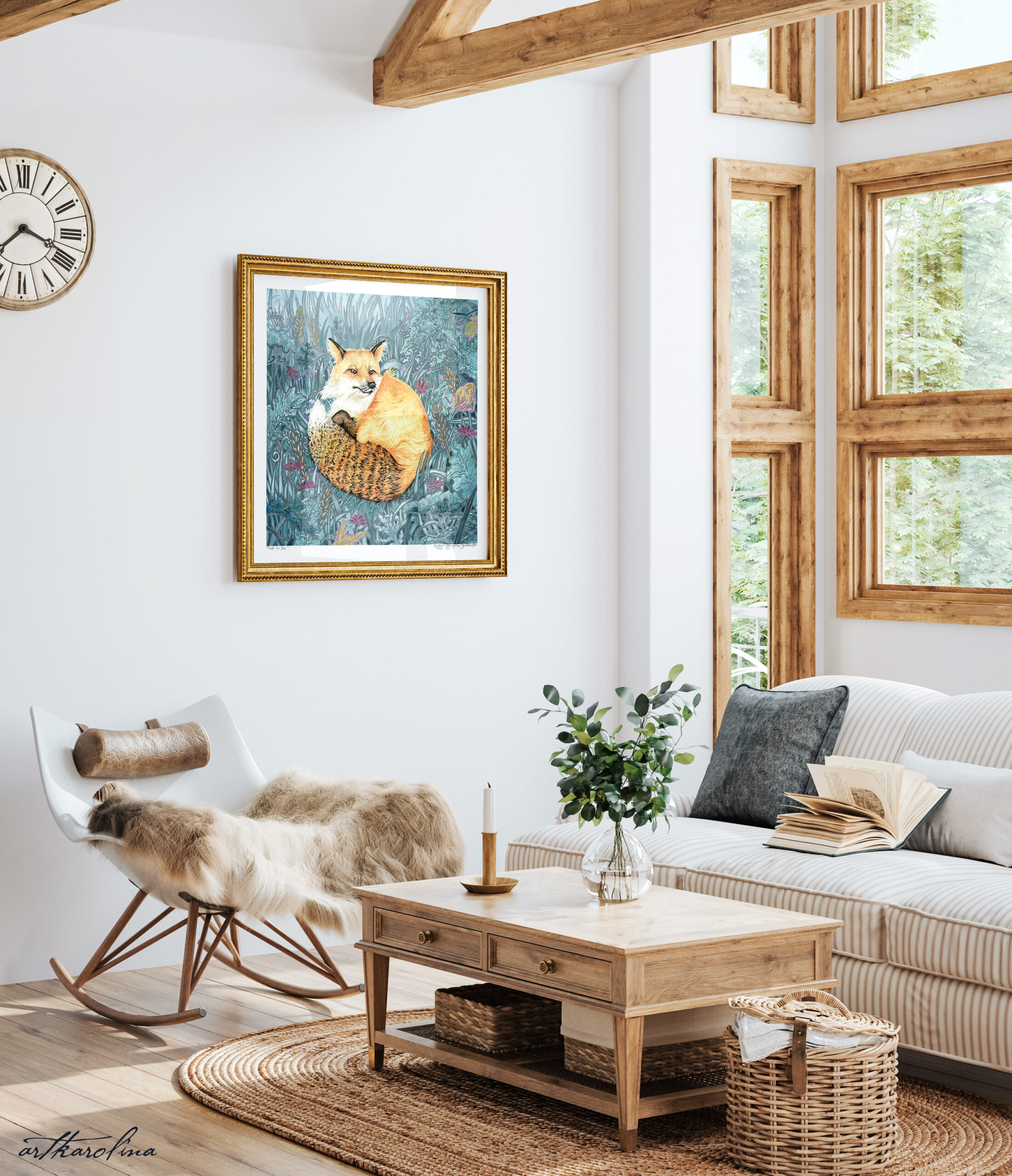 Fox Art Print - Square Extra Large Wall Art of Fox Watercolor Painting / Woodland Animals / Wildlife Art / Animal Nursery Decor - Image 6