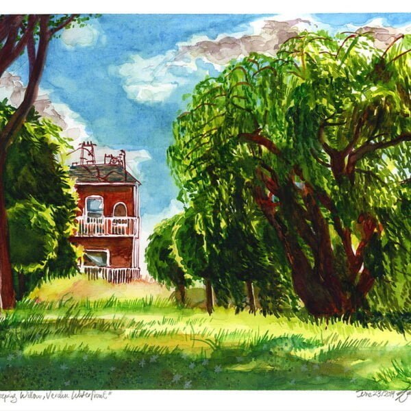 red house painting weeping willow painting by karolina szablewska urban sketch