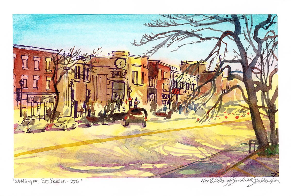 wellington st verdun montreal urban sketch watercolor painting by karolina szablewska