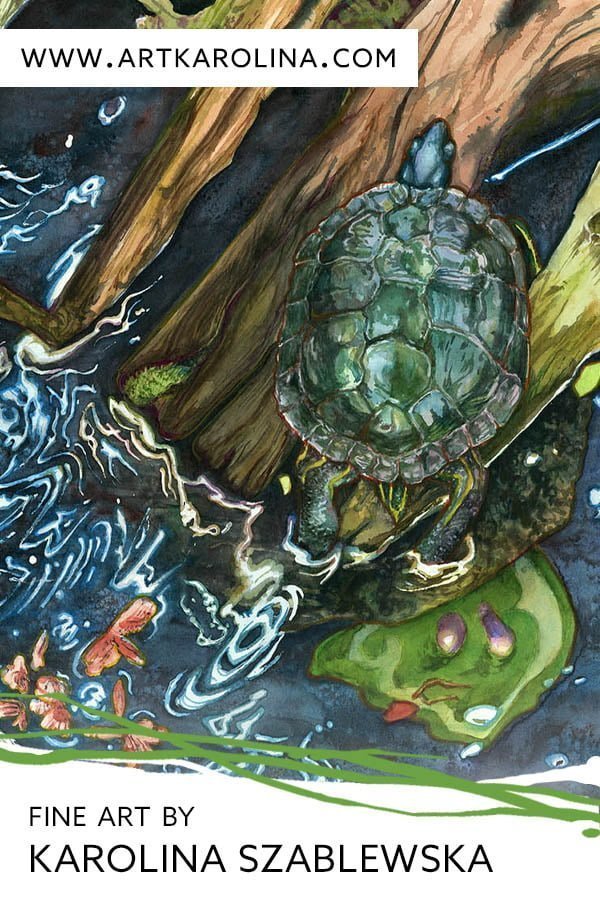 Turtle Art Prints - Extra Large Wall Art of Turtle Watercolor Painting / Animal Nursery Decor / Calm Blue Hygge Decor by Karolina Szablewska