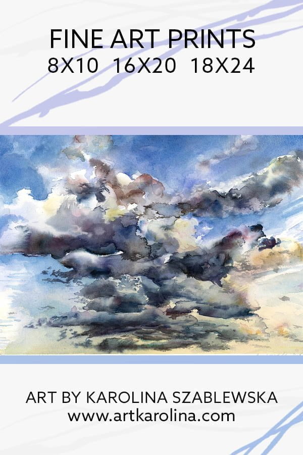 Clouds Art Print - Cloudy Sky Large Wall Art of Watercolor Landscape Painting / Sky Painting / Cloud Painting - Image 10