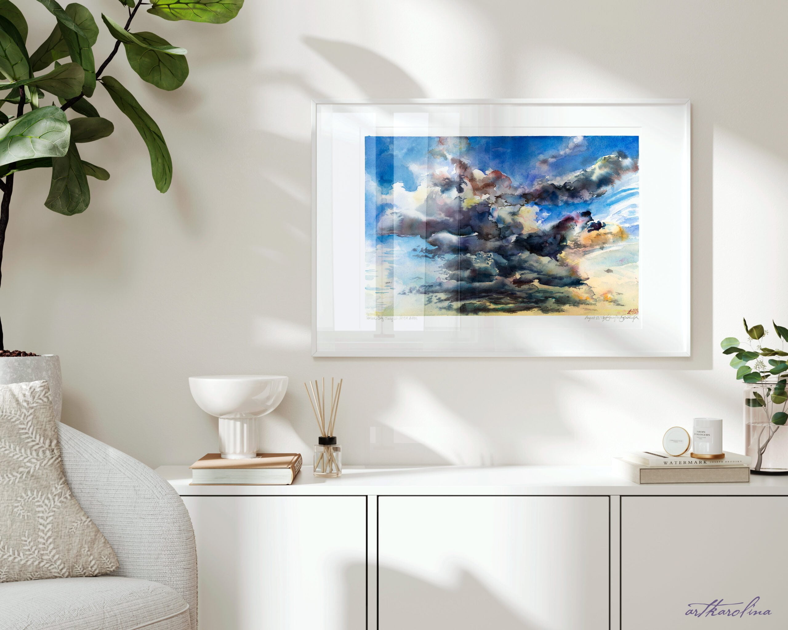 Clouds Art Print - Cloudy Sky Large Wall Art of Watercolor Landscape Painting / Sky Painting / Cloud Painting - Image 4