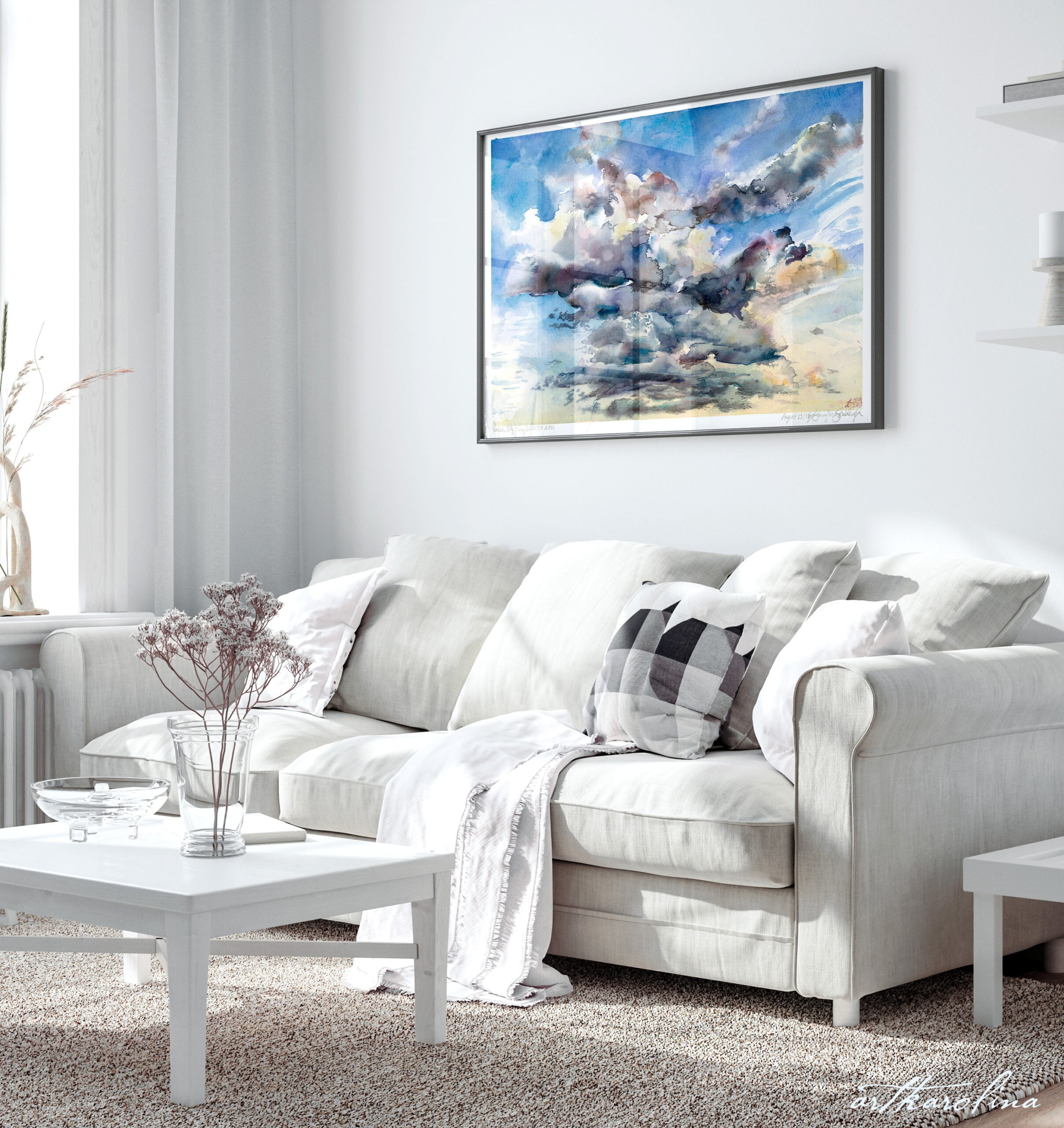 Clouds Art Print - Cloudy Sky Large Wall Art of Watercolor Landscape Painting / Sky Painting / Cloud Painting - Image 8