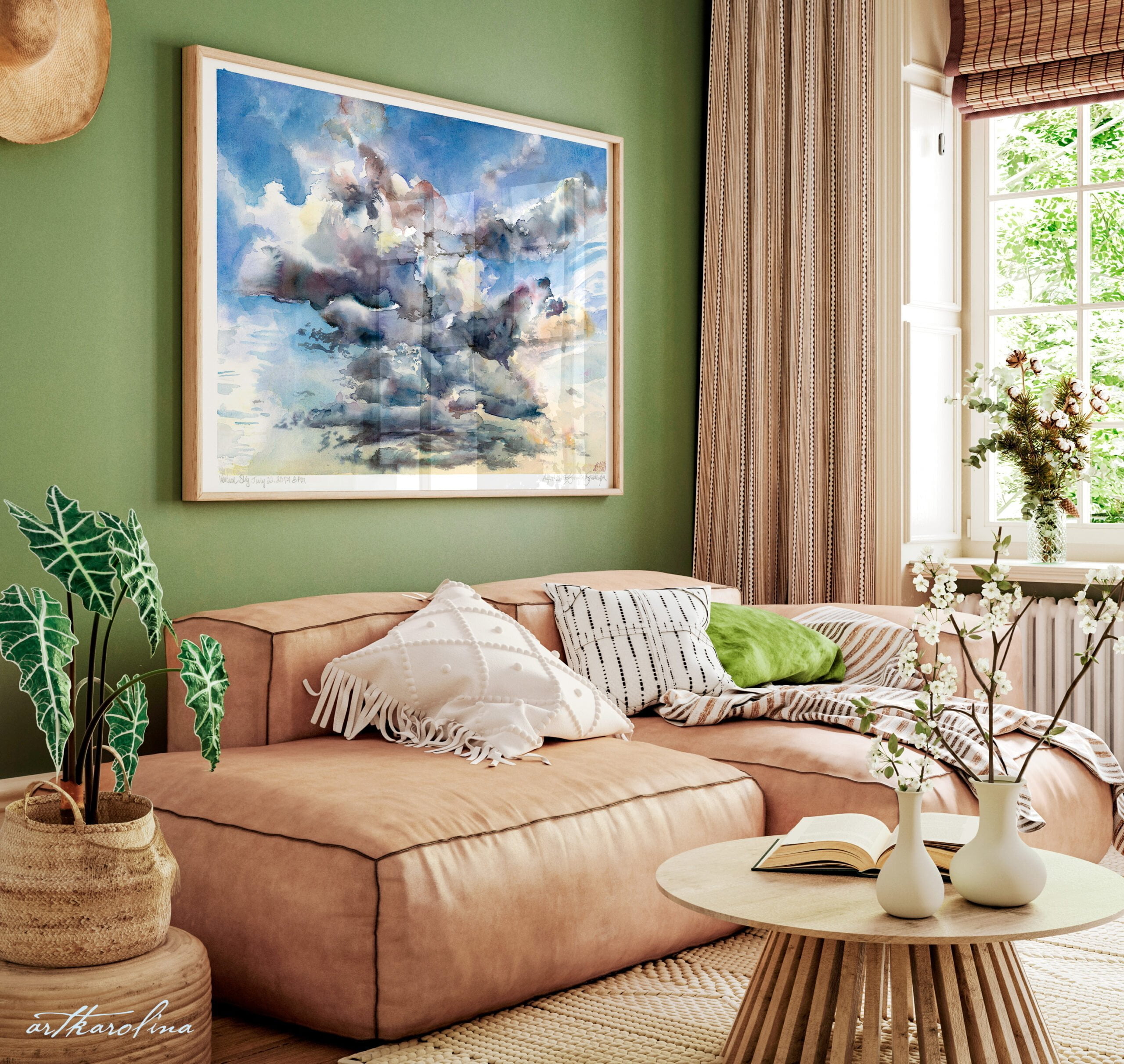 Clouds Art Print - Cloudy Sky Large Wall Art of Watercolor Landscape Painting / Sky Painting / Cloud Painting - Image 2