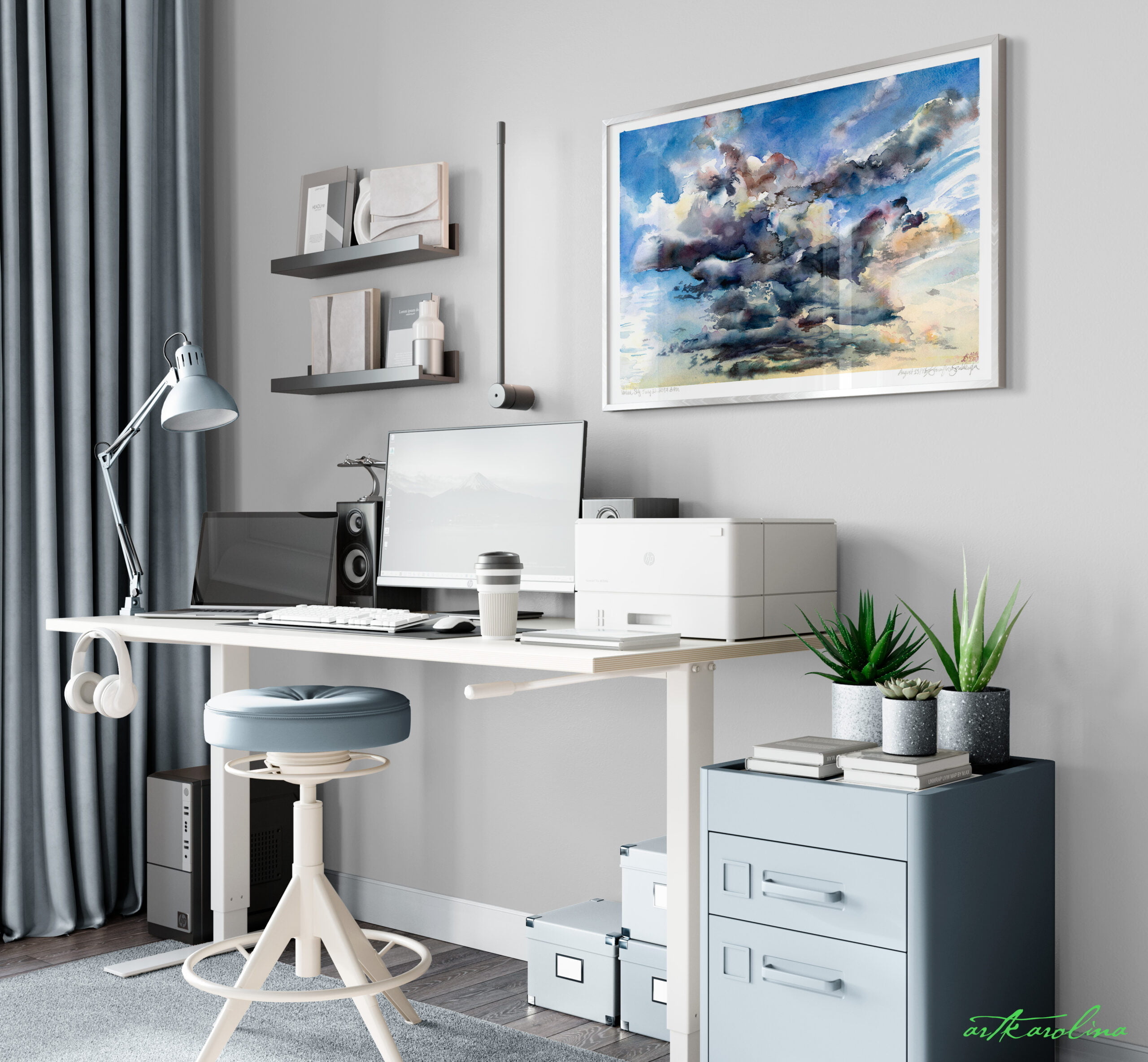 Clouds Art Print - Cloudy Sky Large Wall Art of Watercolor Landscape Painting / Sky Painting / Cloud Painting - Image 5
