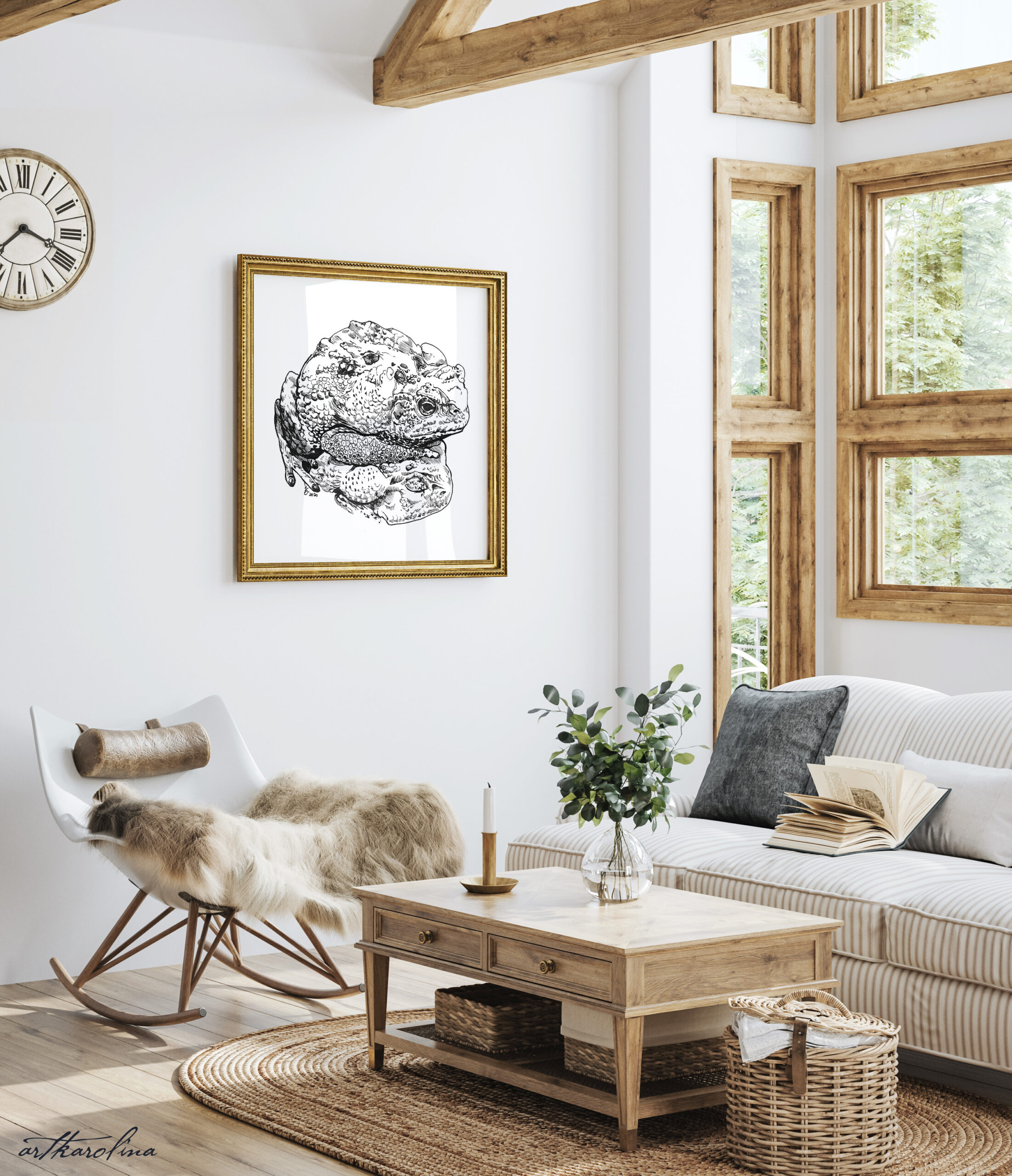 Toads Art Print - Toads Ink Drawing / Black & White Minimalist Extra Large Wall Art / Frog Art / Amphibians - Image 6