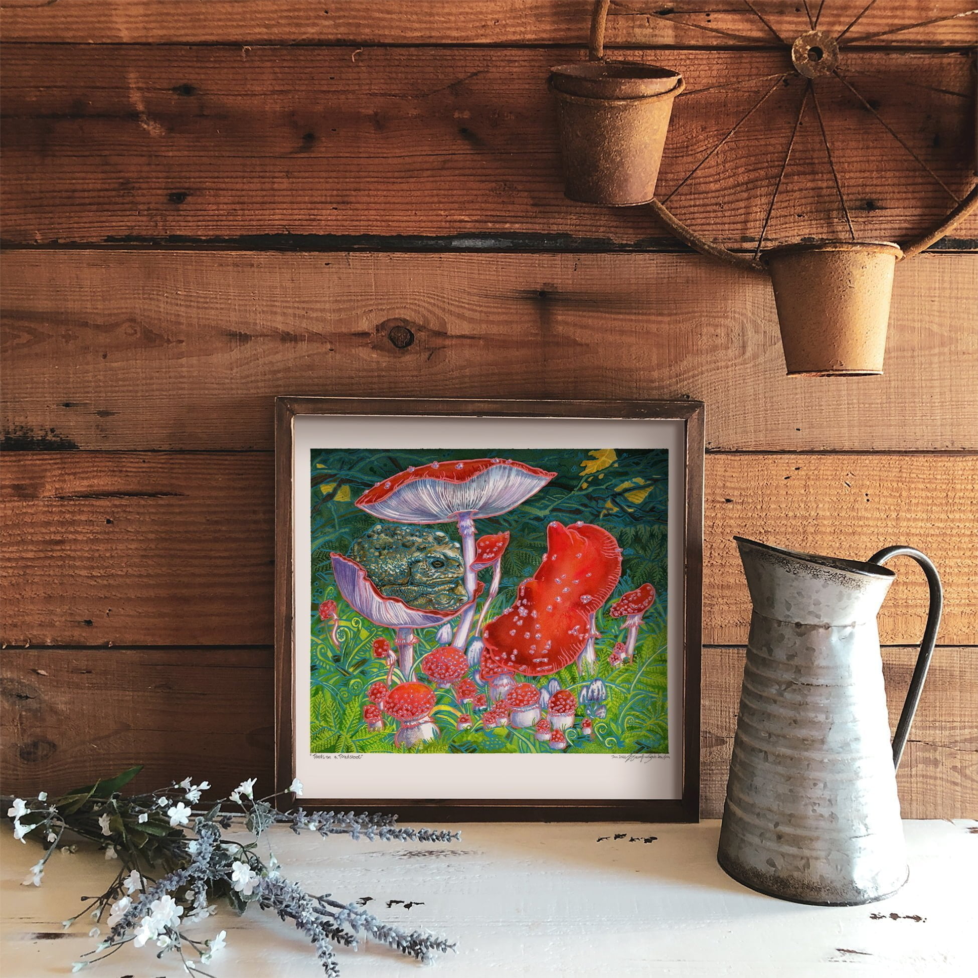 Toads on a Toadstool Art Print - Whimsical Wall Art of Boreal Forest / Mushroom Art / Frog Art / Animal Decor / Amphibians - Image 9