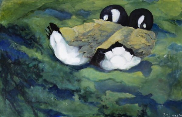 canada goose slumbering acrylic painting by karolina szablewska
