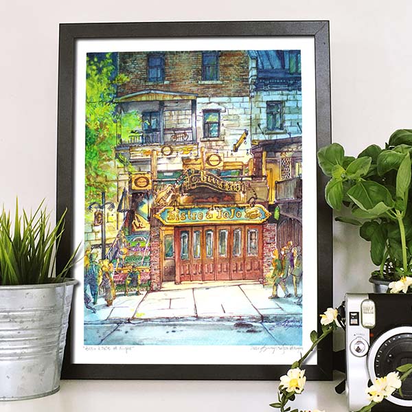 Montreal Art - Extra Large Wall Art Prints of Bistro a Jojo Blues Bar, Plateau, Quebec, Canada in Watercolor and Ink by Karolina Szablewska