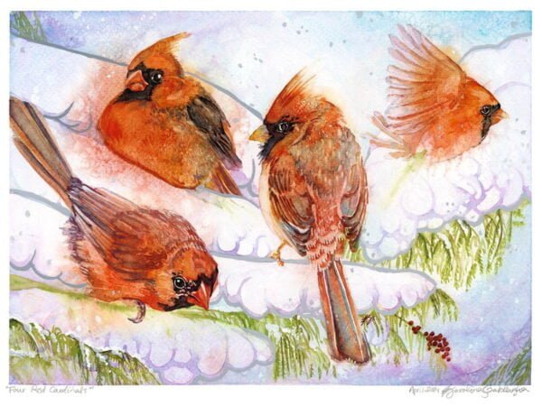 red cardinals watercolor painting by karolina szablewska