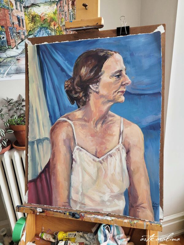 Oil Painting Original Art - Sitting Woman Figure Painting by Karolina Szablewska