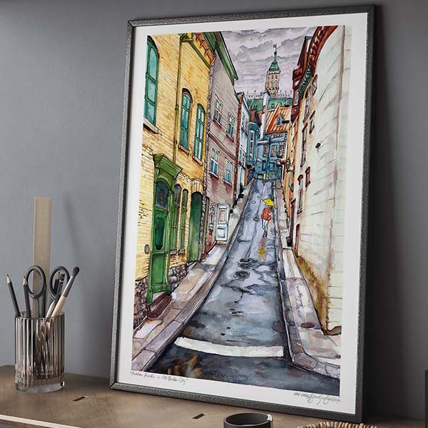Quebec Art Print - Extra Large Wall Art of Quebec City Street in Historic District / Canada Travel Art / French Architecture / Chateau Frontenac / Colorful Townhouses by Karolina Szablewska