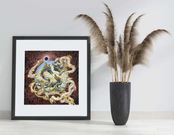Dark Fantasy Art Prints - Extra Large Wall Art of Dragon Psychedelic Eclipse / Strange Serpents / Meditation by Karolina Szablewska
