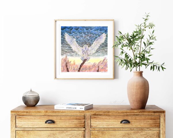 Snowy Owl Art Print - Square Extra Large Wall Art of White Owl Watercolor Painting / Northern Animals / Canadian Wildlife Art by Karolina Szablewska