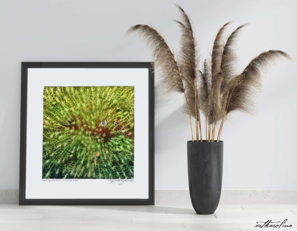 Abstract Forest Art Print - Square Extra Large Wall Art of Moss and Tiny Mushroom on Boreal Forest Floor Watercolor Painting / Micro Landscape Art by Karolina Szablewska