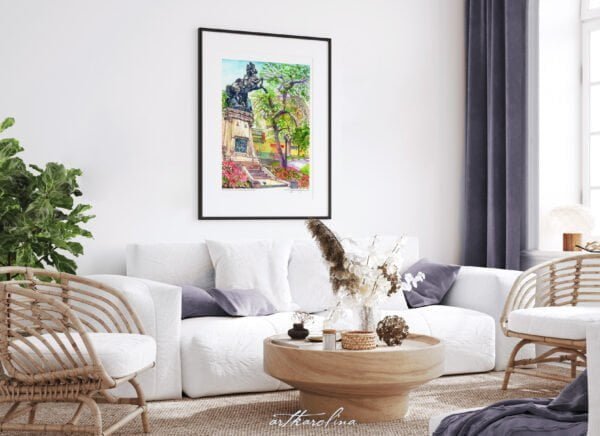 Montreal Art - Extra Large Wall Art Prints of Statue in Dorchester Park, Downtown Montreal Quebec, Canada in Watercolor and Ink by Karolina Szablewska