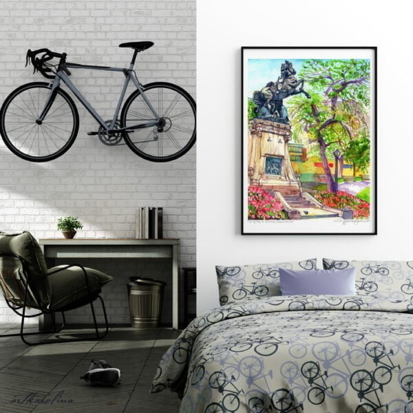 Montreal Art - Extra Large Wall Art Prints of Statue in Dorchester Park, Downtown Montreal Quebec, Canada in Watercolor and Ink by Karolina Szablewska
