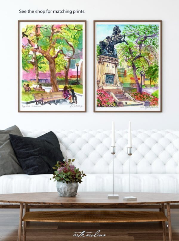 Montreal Art - Extra Large Wall Art Prints of Dorchester Park, Downtown Montreal Quebec, Canada in Watercolor and Ink by Karolina Szablewska