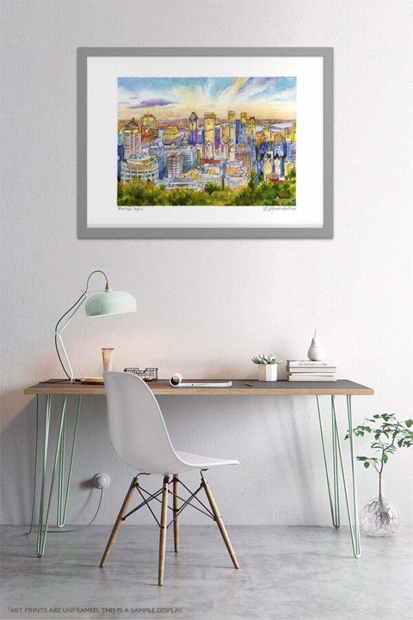 Montreal Art - Extra Large Wall Art Prints of Montreal Skyline, Mont Royal, Quebec, Canada in Watercolor and Ink by Karolina Szablewska