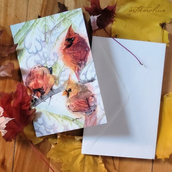 Red Cardinals Assorted Set of Greeting Cards by Karolina Szablewska
