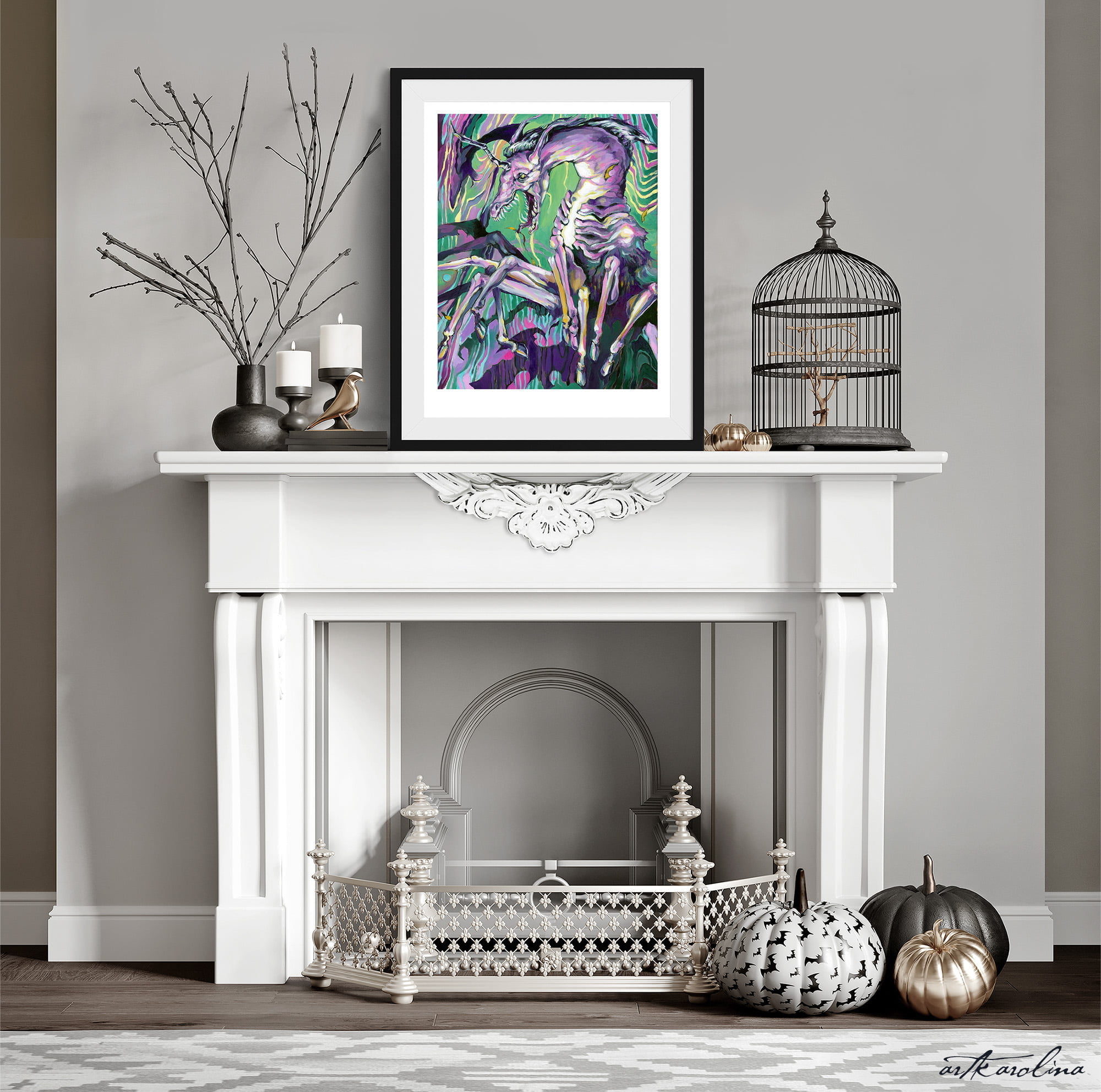 Horror Print - Macabre Wall Art of Psychedelic Demon Unicorn / Nightmare Dark Horse in Hot Pink, Teal, Green - Image 3