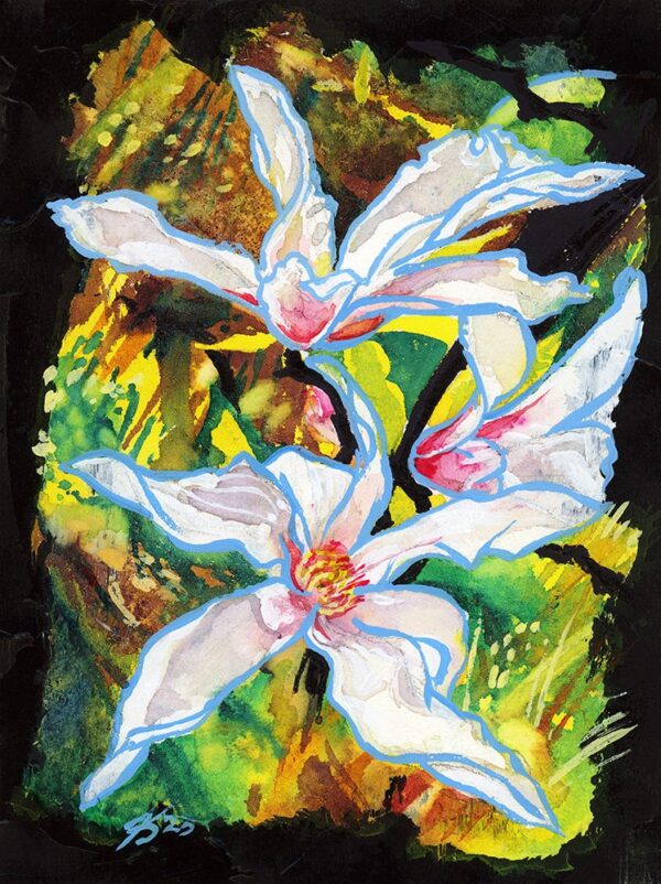 Original Art Watercolor Painting - Magnolia / Botanical Nature Sketch / Garden Flowers by Karolina Szablewska
