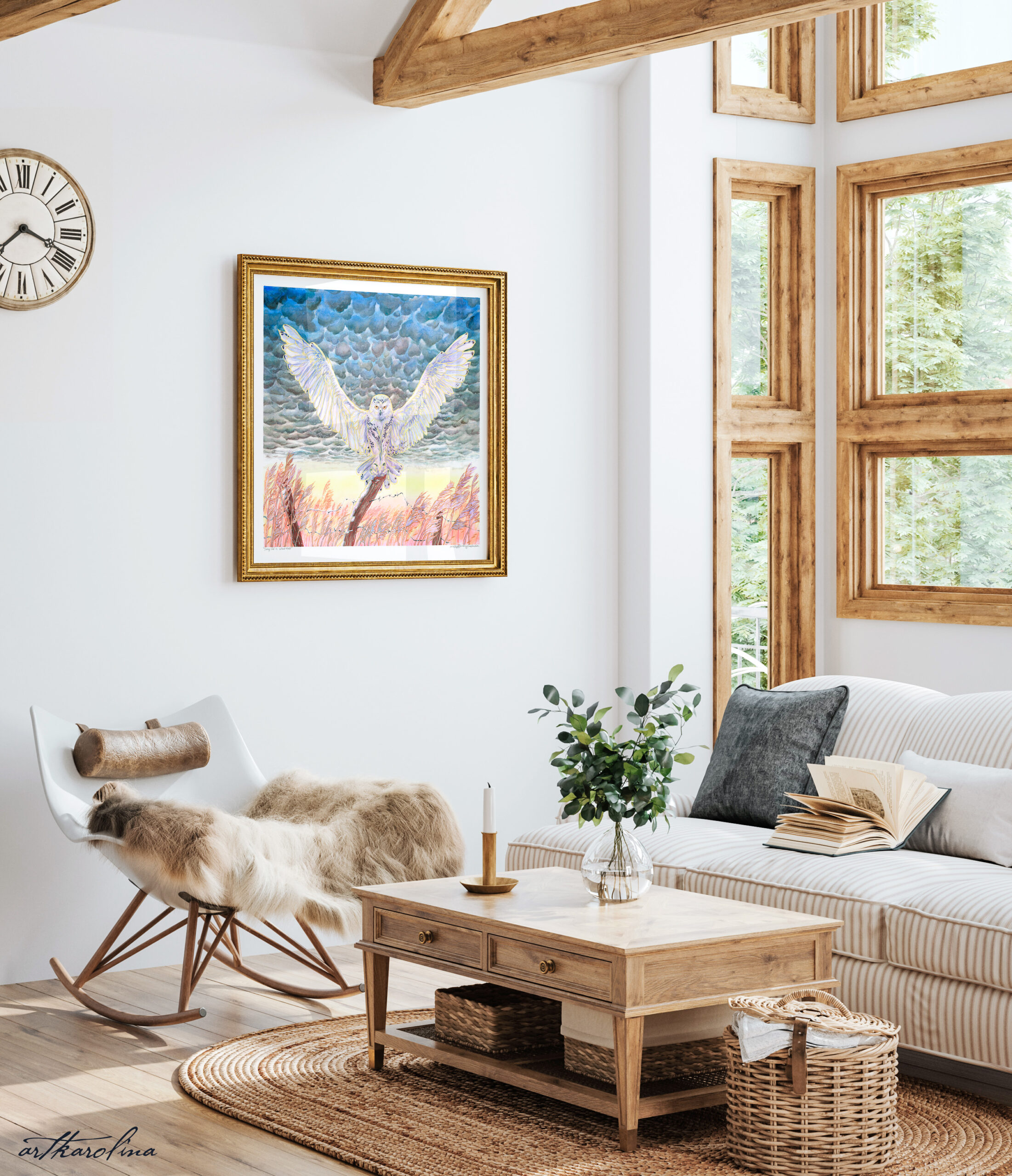 Snowy Owl Art Print - Square Extra Large Wall Art of White Owl Watercolor Painting / Northern Animals / Canadian Wildlife Art - Image 5