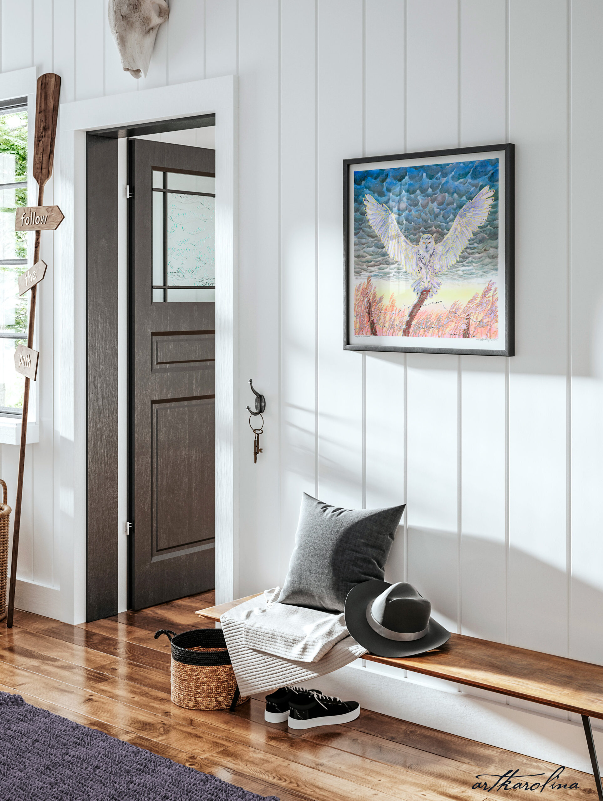 Snowy Owl Art Print - Square Extra Large Wall Art of White Owl Watercolor Painting / Northern Animals / Canadian Wildlife Art - Image 4