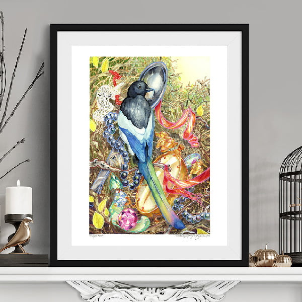Magpie Art Print - Extra Large Wall Art of Black-Billed Magpie Nest Watercolor Painting Original Art / Bird Wall Art / North American Wildlife Decor by Karolina Szablewska