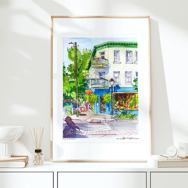 Montreal Art - Extra Large Wall Art Prints of Else's Resto on Rue de Bullion in Watercolor and Ink