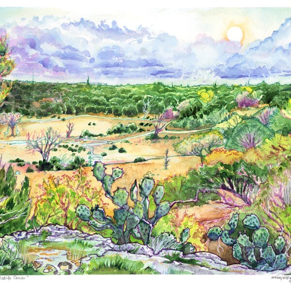 watercolor painting of fossil rim wildlife center safari park by karolina szablewska
