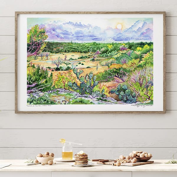 Texas Art - Extra Large Wall Art Prints of Fossil Rim Wildlife Center in Watercolor and Ink